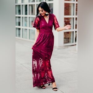 Bohme Burgundy Wedding Guest Maxi Dress in Wine